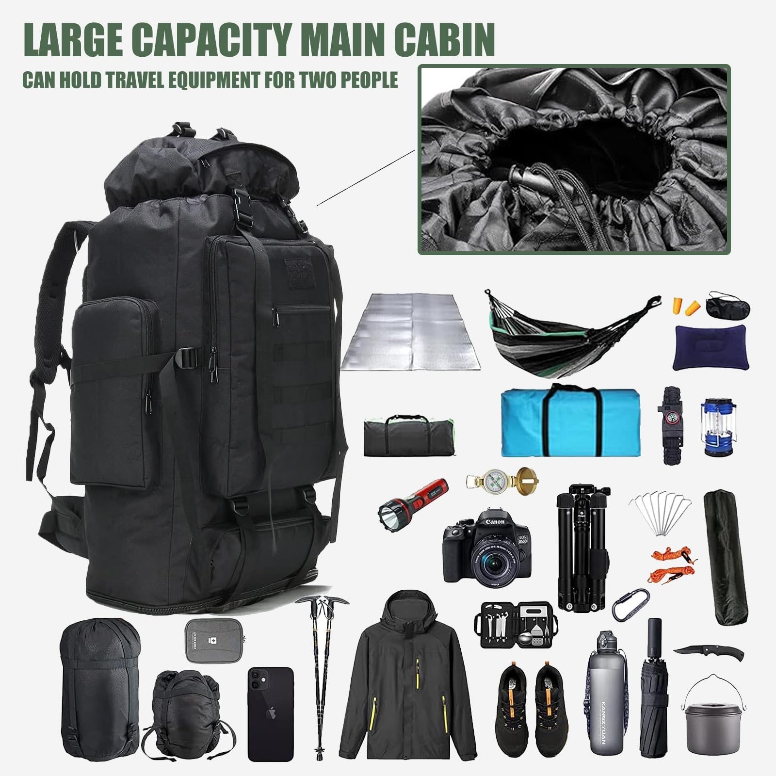 Zaino da trekking 100L zaino da campeggio, Daypack da Arrampicata, Impermeabile Zaino Tattico per le Donne Degli Uomini, Sport All'aperto Travel Daypack, Cinghie Regolabili