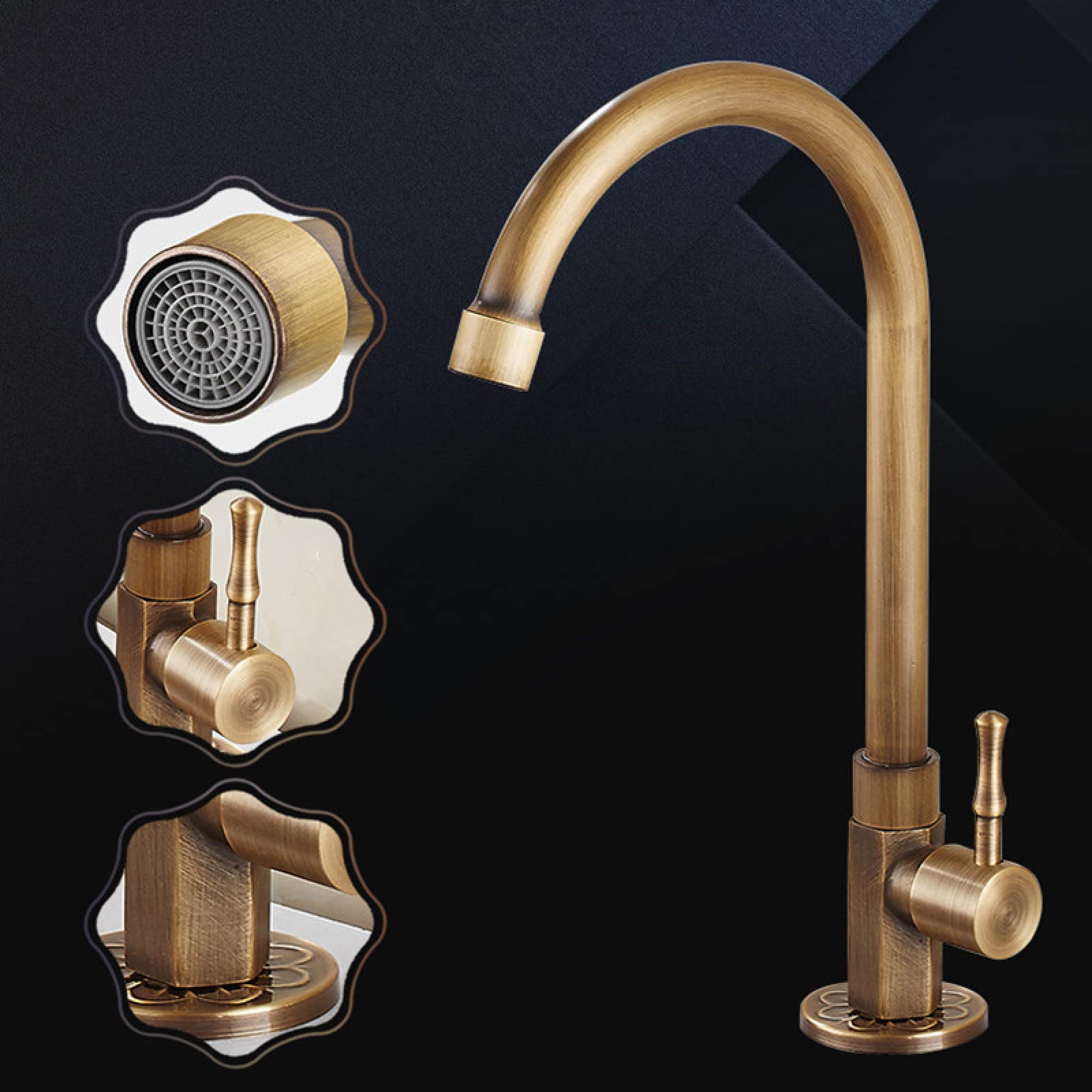 Robinets de lavabo 1 pc Robinet en laiton classique uniquement pour eau froide Robinet d’évier de cuisine col de cygne à levier unique Robinet extérieur
