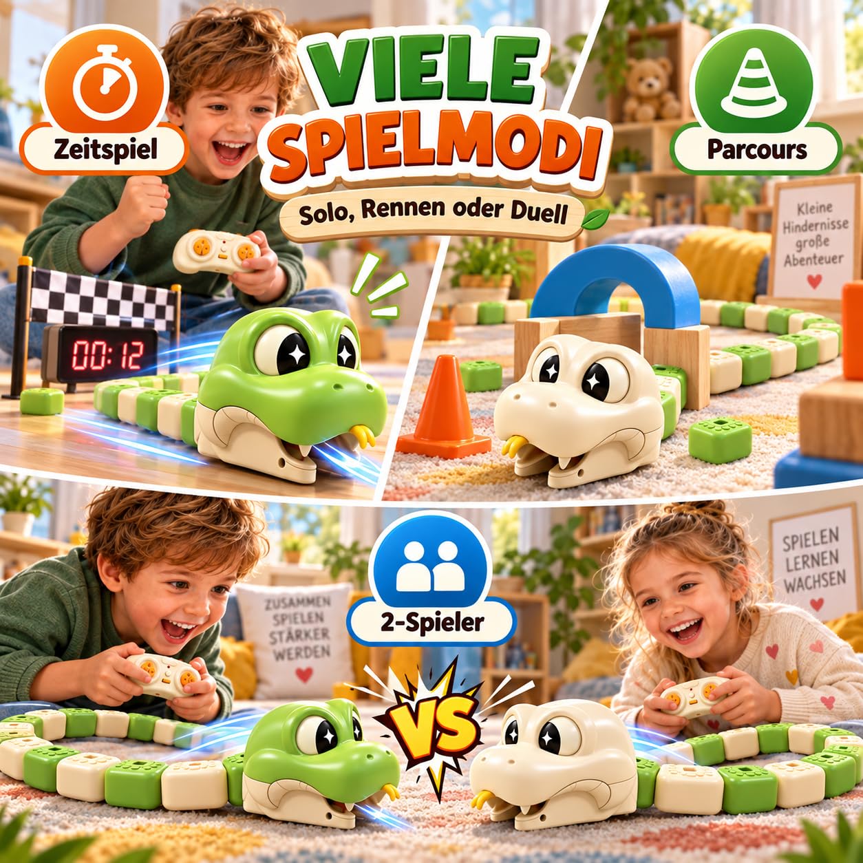Snake Spiel Ferngesteuert, Magnetic Snake Game mit 8 Magnetblöcken, RC Ferngesteuerte Schlange mit Licht, Aufladbares Schlangenspielzeug für 2-Spieler-Wettkampf, Jungen und Mädchen，3-A,16