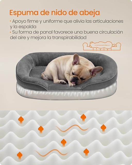 Foto 3 de 7 de Feandrea Cama para Perros Medianos, 76 x 51 x 18 cm, Ortopédica, Espuma de Nido de Abeja