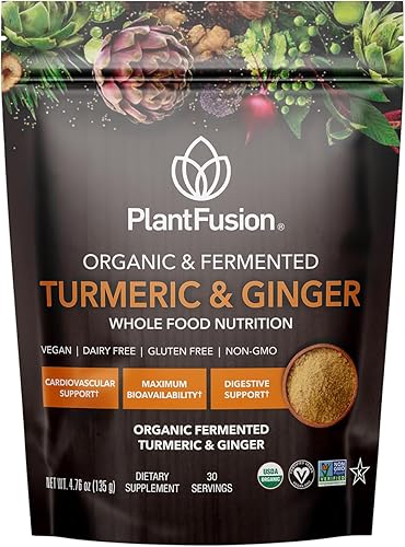 PlantFusion - Mezcla de bebida de cúrcuma y jengibre, nutrición fermentada de alimentos integrales, suplemento de hierbas en polvo con curcuminoides
