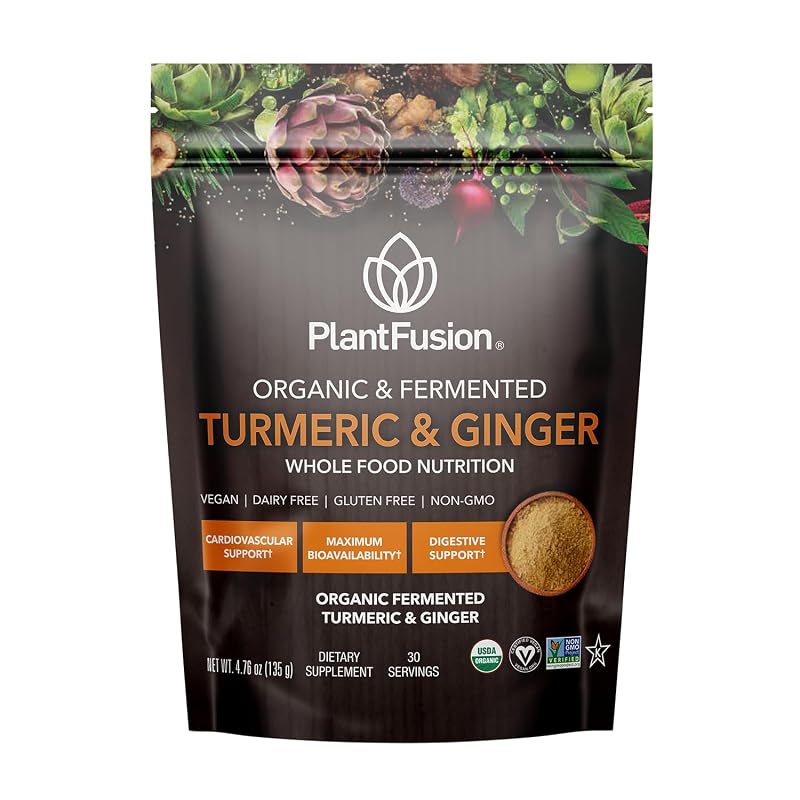 PlantFusion Suplemento em pó de cúrcuma e gengibre, até 30 mg de curcuminoides por porção, 30 porções (135 g)