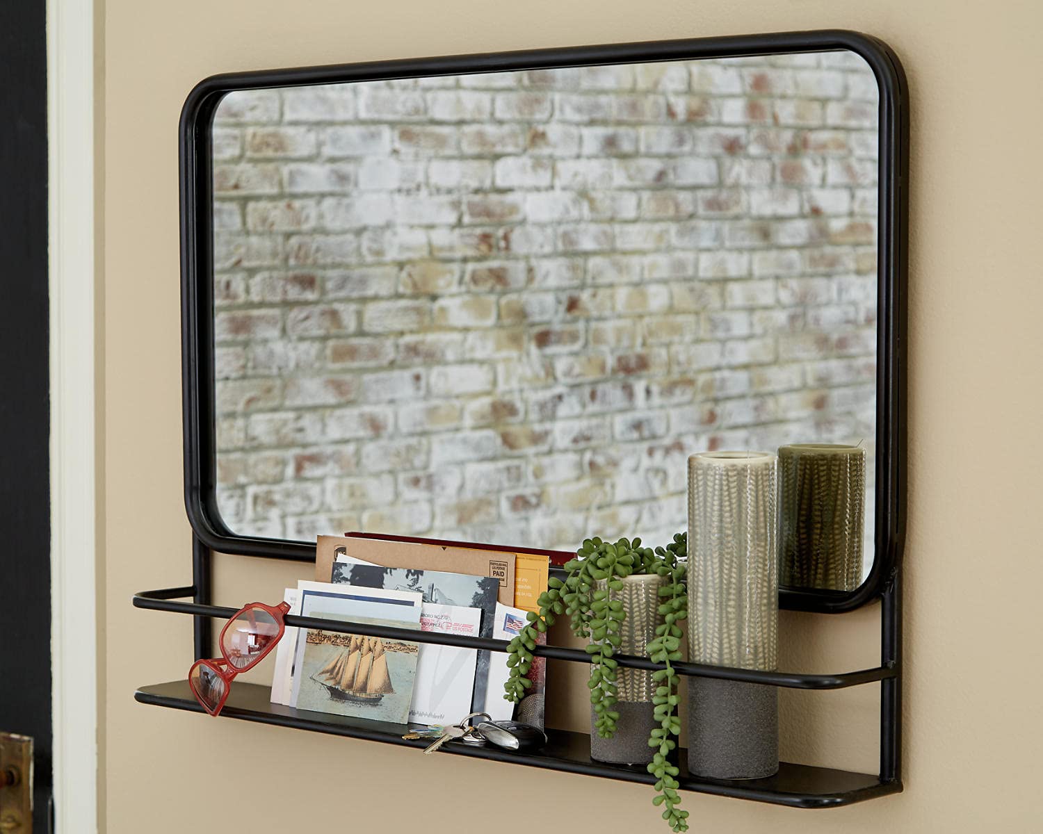 Signature Design by Ashley Ebba Contemporary Metal Accent Mirror, 32 x 23 Inches, Black