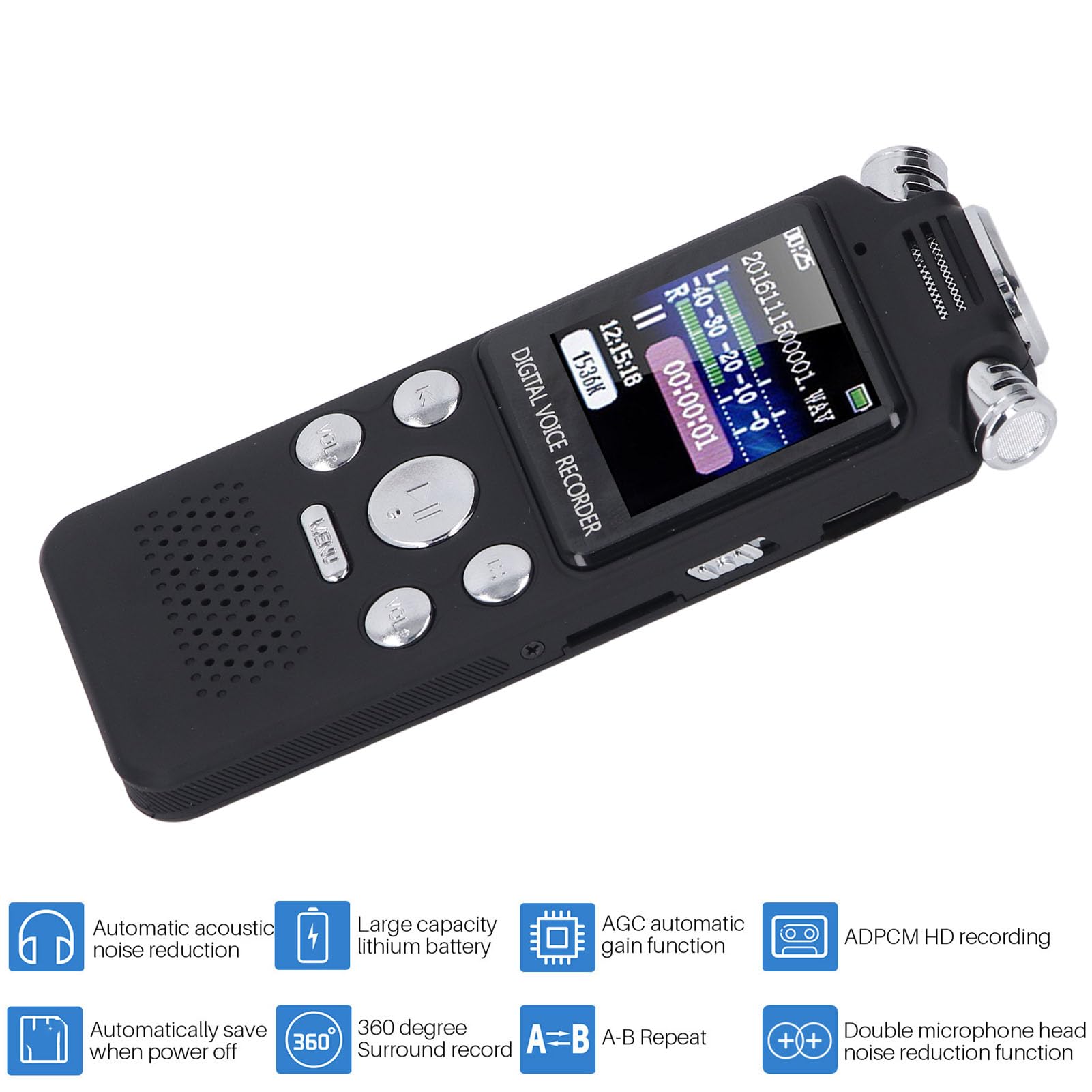 Digitaler Sprachrekorder, Sprachaktivierter Rekorder mit Lautsprecher, 0,8-Zoll-LCD-Bildschirm, Diktiergerät, Aufnahmegerät, Tonbandgerät für Vorlesungen (32GB)