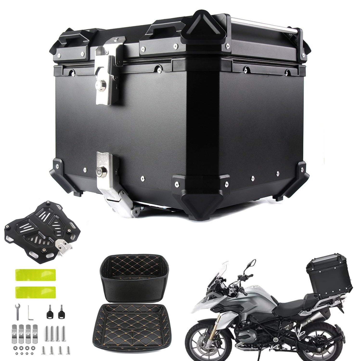 Valise à bagages de moto universelle en aluminium brossé haute résistance aux chocs