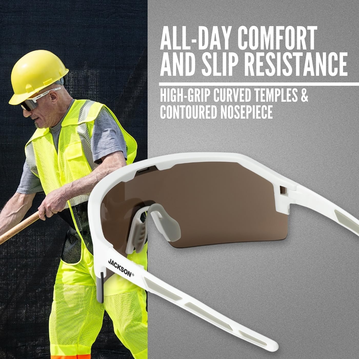 Jackson Safety Maxview+ Ballistic-Rated Safety Glasses - ANSI Z87.1 Wraparound Anti-Scratch Eye Protection for Men & Women - White Frame with Gold Mirror Lens - Pack of 1