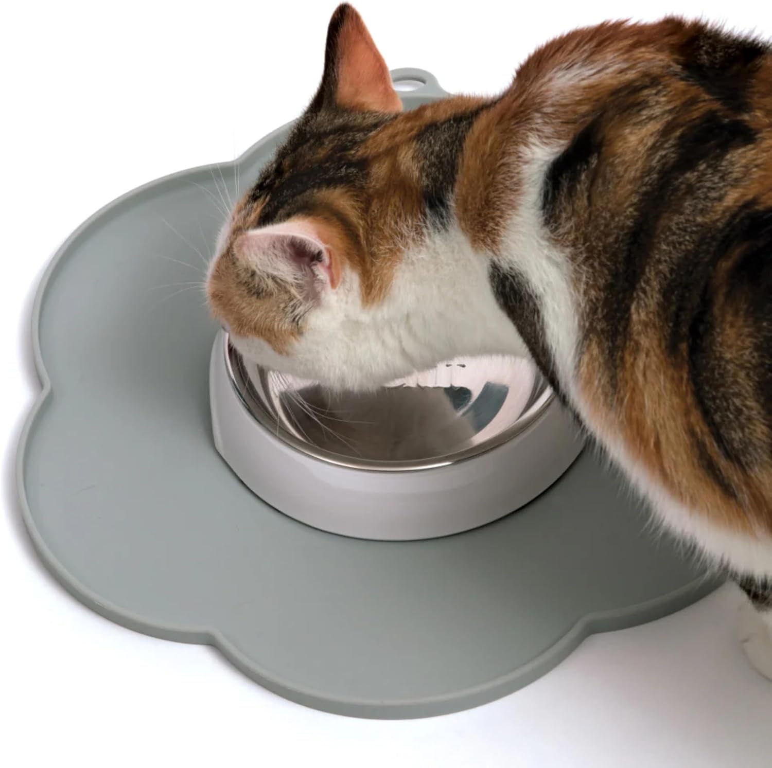 Catit Flower Shape Cat Placemat, Gray, diameter 11.8in