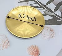 Vista 2 de 6 piezas de bandeja circular de 17 cm para baratijas, de acero inoxidable dorado, para bandejas de servicio, almacenamiento de toallas, plato de té