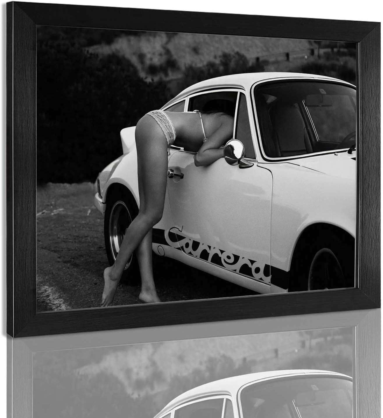 Vintage Supercar 911 Poster Sports Car Lover Canvas Wall Art Black And White Fashion Photography Sexy Women Prints Painting For Living Room Bedroom Apartment Wall Decor 12x16in Unframed