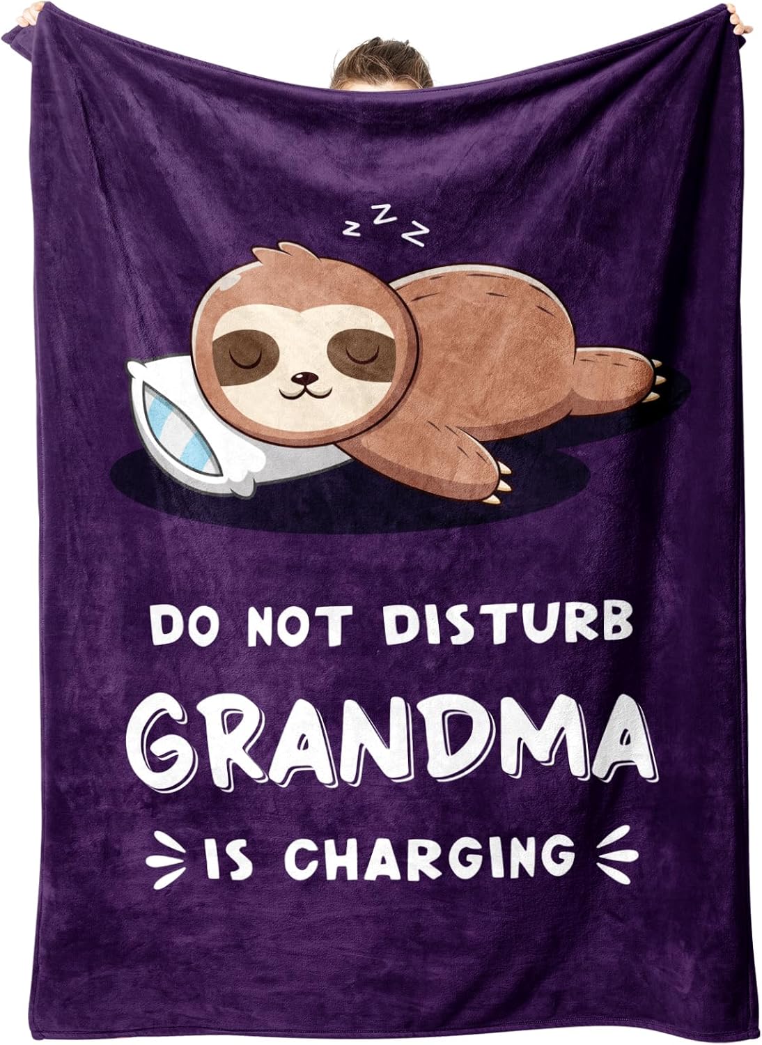Funny Gifts for Grandma, Grandma is Charging Sloth Blanket, Birthday Gifts for Grandmas from Grandkids,Grandmas Gitts for Mothers Day Christmas, Soft Sloth Blanket for Grandmother, Purple, 60" x 80"