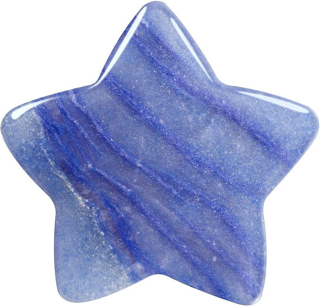 KYEYGWO 1.2" Carved Healing Crystal Star Stone Reiki Tumbled Polished Pocket Palm Worry Stone for Meditation Yoga Energy Balance Pack of 6 Blue Aventurine