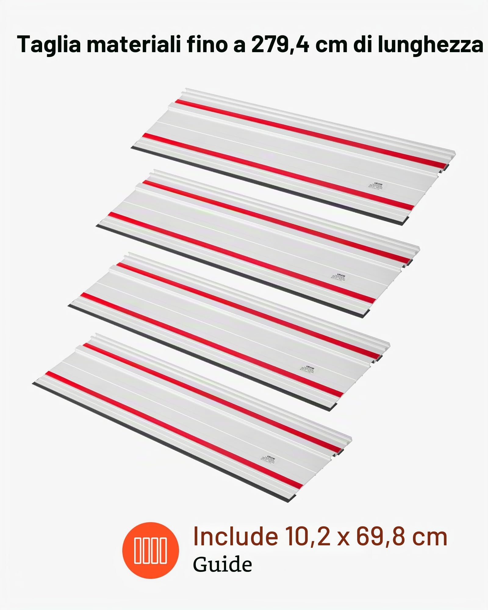 VEVOR Binario di Guida per Troncatrice Circolare Lunghezza Guida 698,5 mm Set 4 Guide in Alluminio 3 Connettori, Set di Guide per Seghe Circolari per Lavorazione del Legno per Fai-da-te Falegnameria