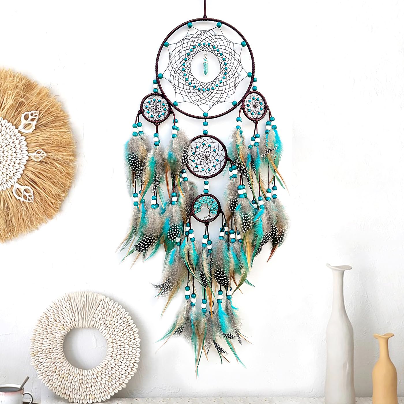 Dream Catchers For Bedroom Wall Hanging - Large Feather Ornament With Turquoise, Boho Decor For Girls, Teens, Dorm - View #9