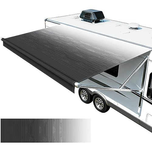 SHADEPLUS RV Awning Fabric Replacement,Camper Awning 18.5 oz Heavy Duty Waterproof Vinyl Universal RV Awning Fabric for All Brands Camper,Trailer, Motorhome Awnings,Black Fade 15'2''