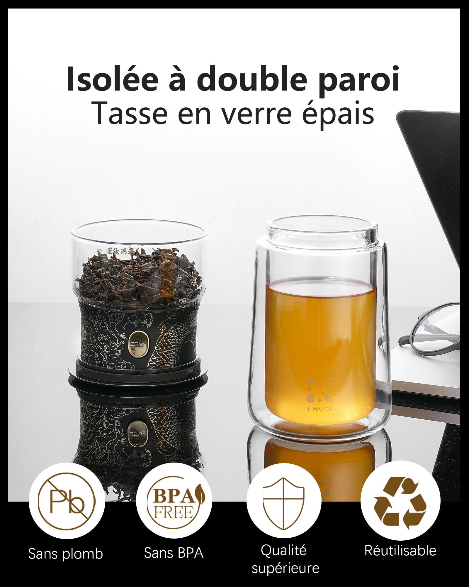 ZENS theiere con infusor, mágico de un solo toque tetera de cristal para té de hojas sueltas sin daños, máquina de té fresca con taza térmica y bolsa de té portátil, para regalo