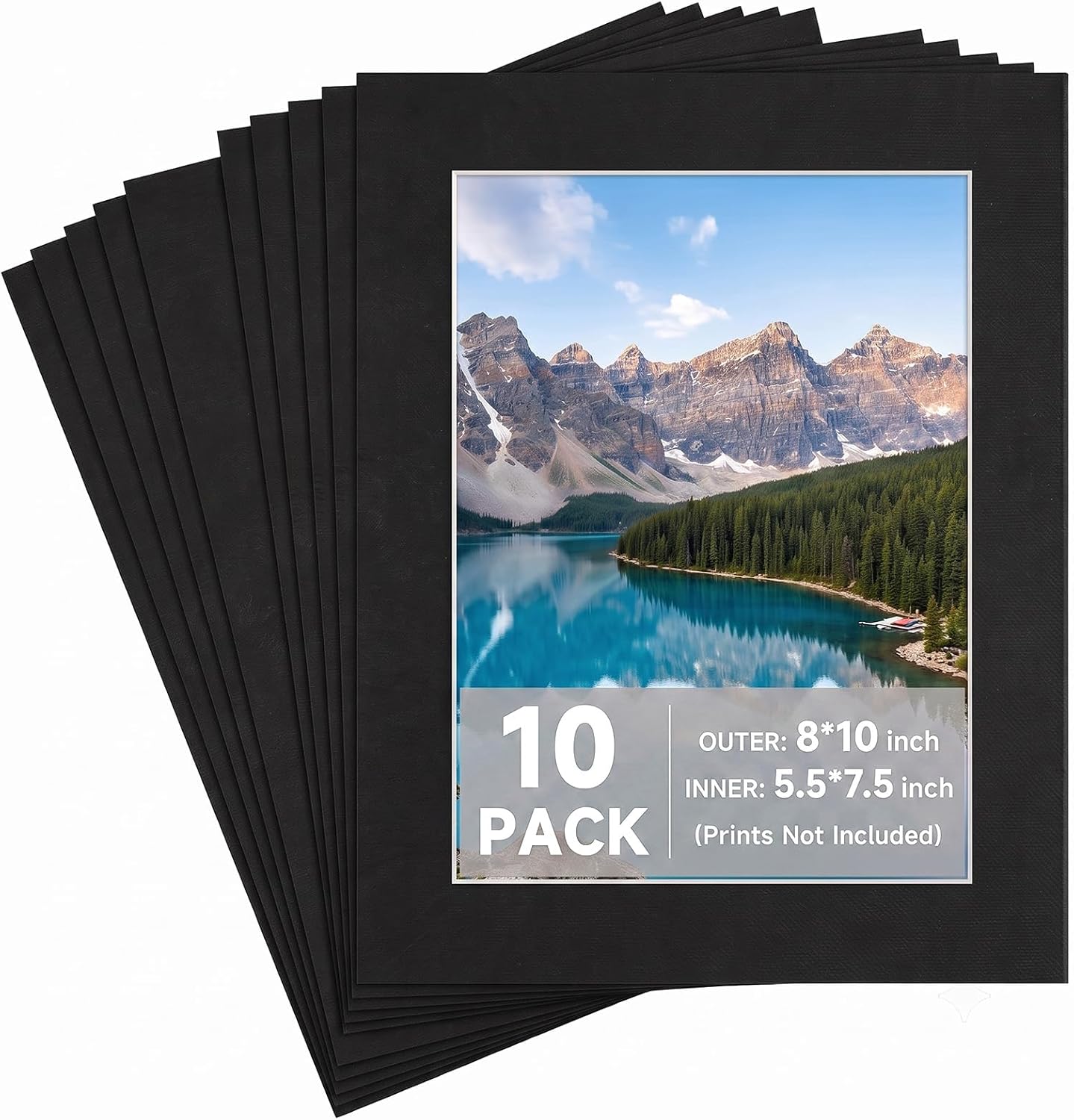 10 Pack Black Picture Frame Mats, 8x10 Inch Matted to 6x8 Inch Photo Mats, Bevel Cut Mat Board Show Kit, Acid Free Picture Matting for Photos, Prints, Watercolor Artworks