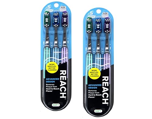 Reach Advanced Design - Cepillos de dientes suaves, los colores pueden variar, 3 unidades (paquete de 2) total de 6 cepillos de dientes