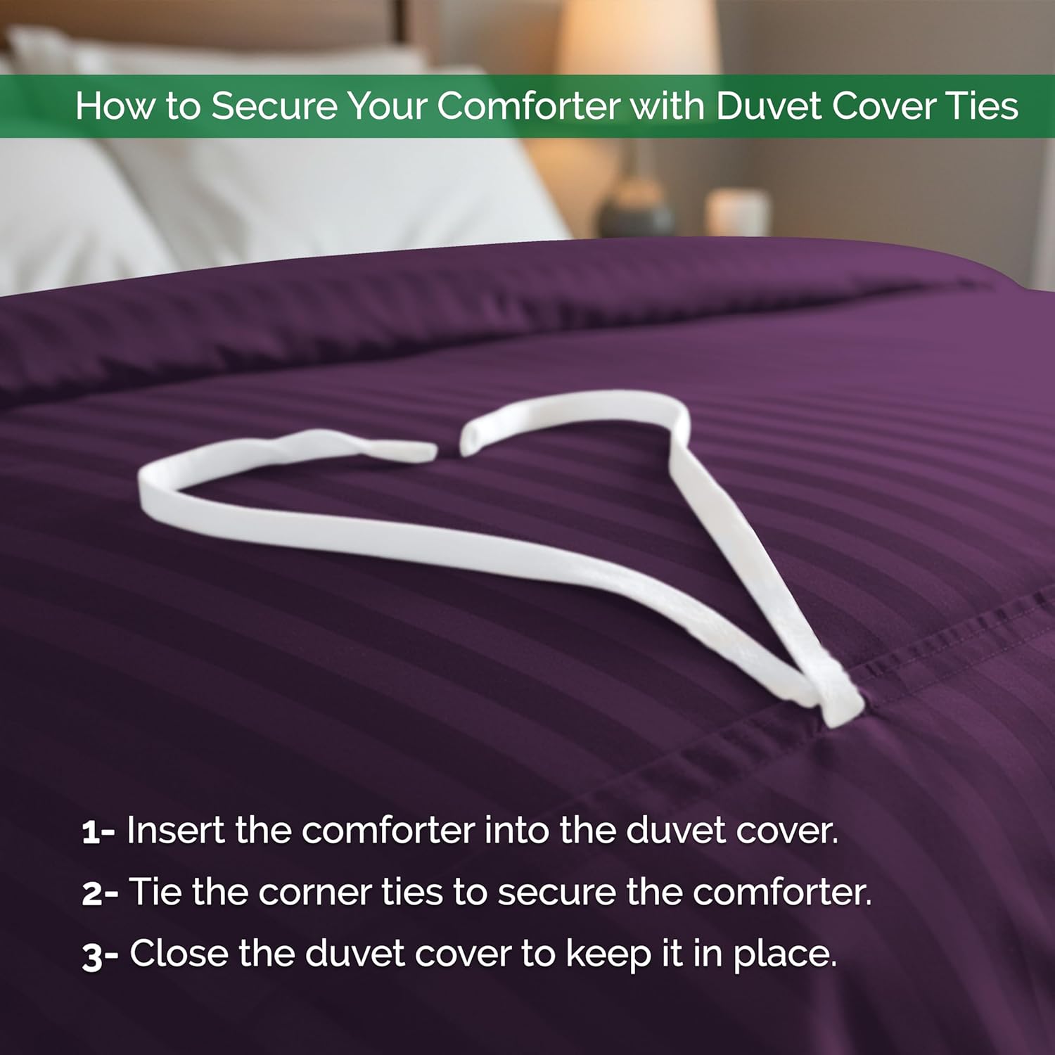 Elegant Comfort Wrinkle & Fade Resistant 1500 Thread Count - Damask Stripes Egyptian Quality Luxurious Silky Soft 3pc Duvet Cover Set, King/Cal-King, Purple