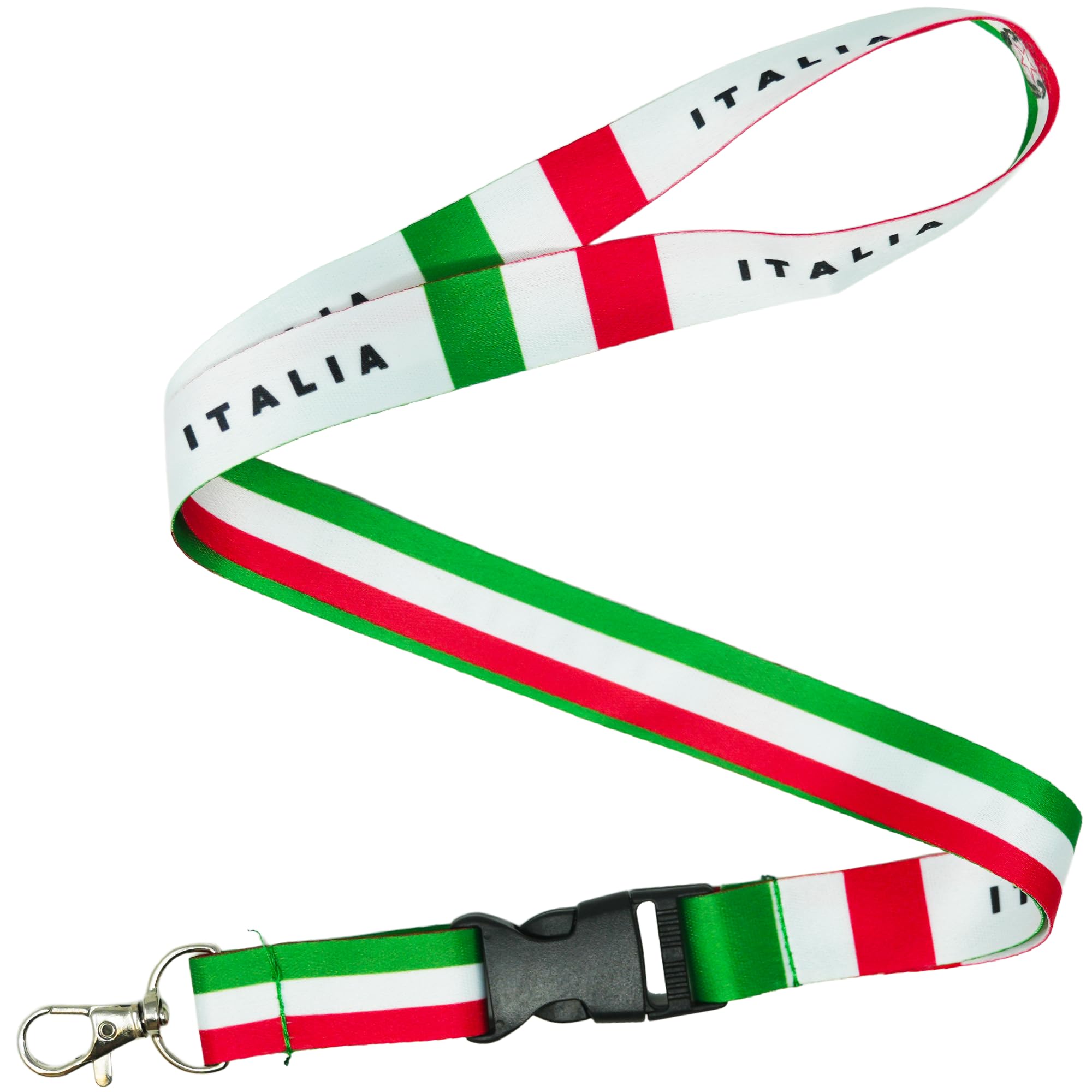 Tigoli Italy Flag Lanyard – Tricolore Green, White & Red “Italia” Design – 57cm Premium Polyester Neck Strap with Quick Release Buckle & Metal Hook for Keys, Passes & ID Cards – Italian Pride Gift