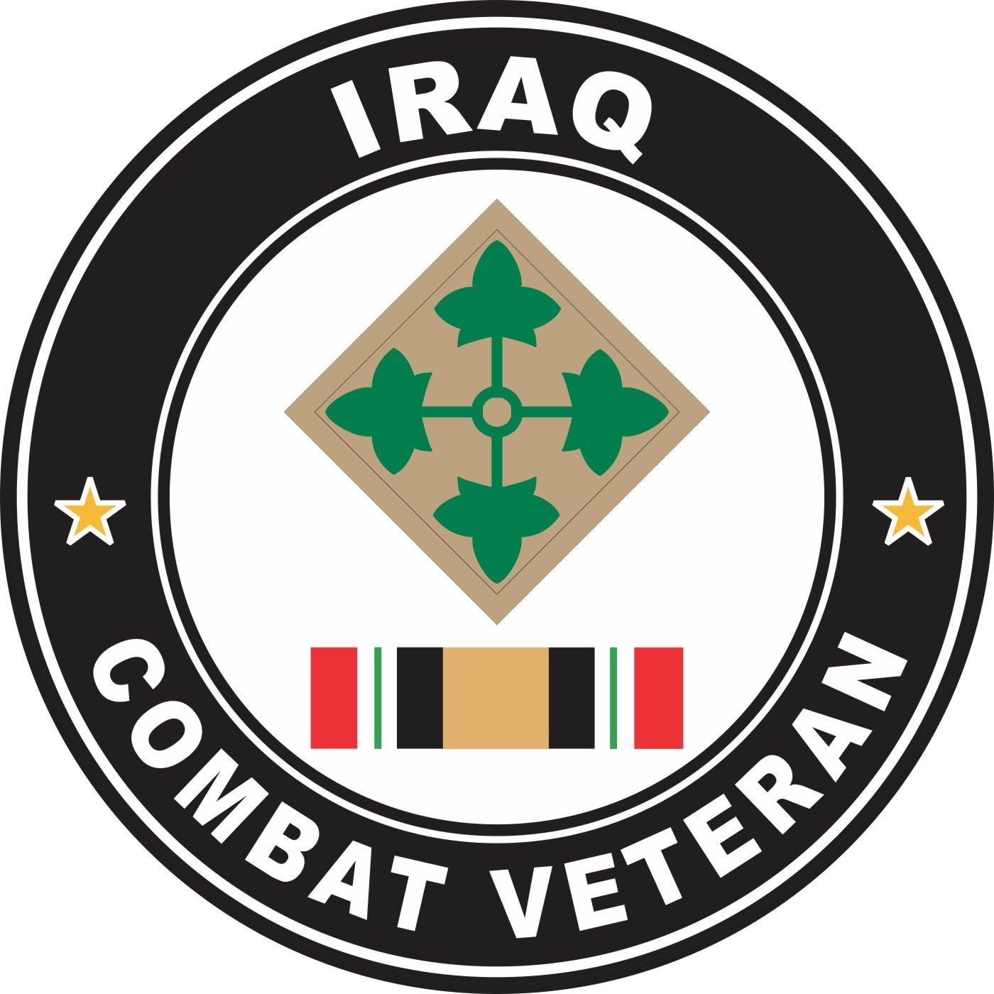 US Army 4th Infantry Division Iraq Combat Veteran Window Bumper Sticker Decal 3.8".