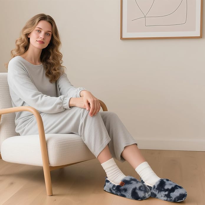 Pantuflas de casa de lana sintética para mujer con memory foam miniatura 2