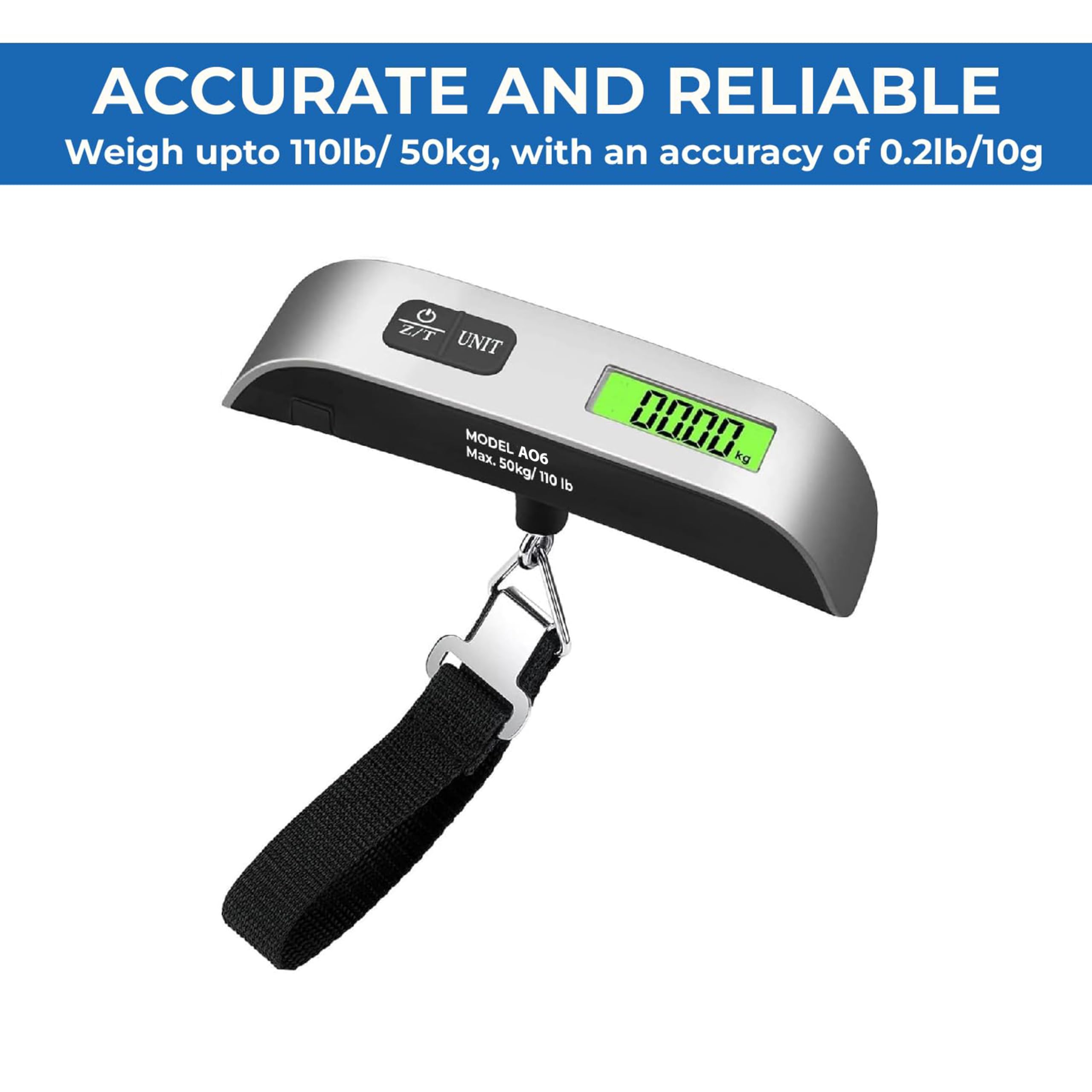 Luggage Scale, Digital Portable Handheld Suitcase, Travel Hanging Baggage with Backlit LCD Display, 50kg/110Pounds 4
