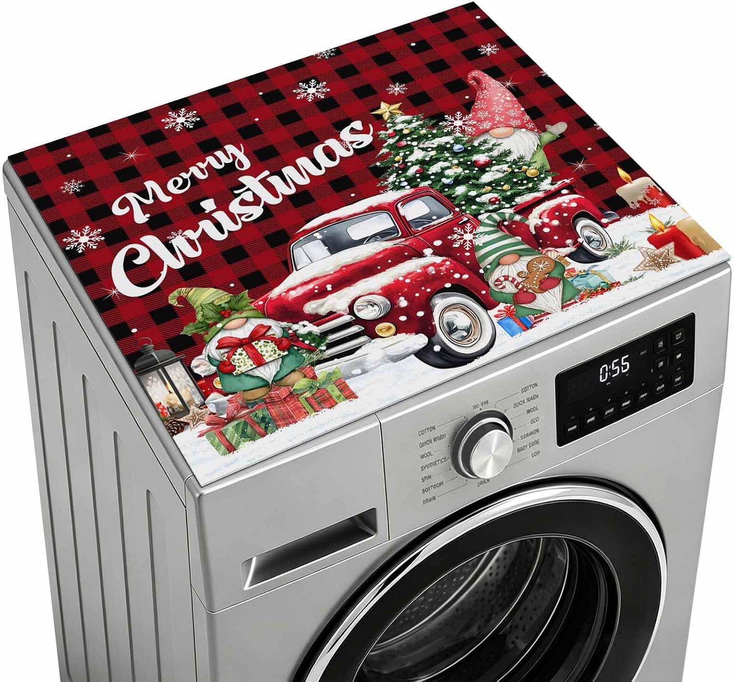 Washer and Dryer Covers for the Top, Red Plaid Truck Christmas Decorative Washing Machine Protector Mat, Dryer Top Cover for Laundry Room, Gnomes Xmas Tree Snowflake Gifts 23.6" x 19.7" (Pack of 1) image 2