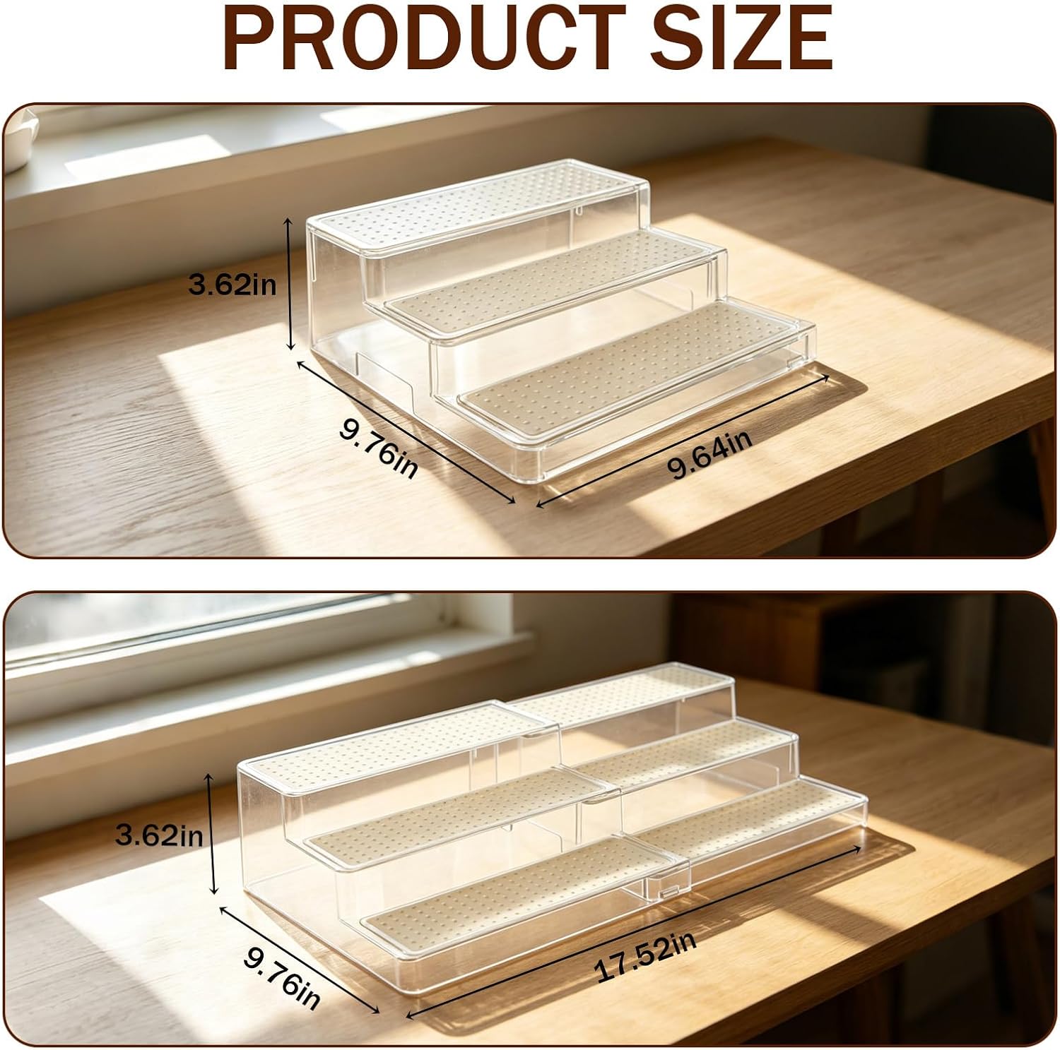 Adjustable Acrylic Can Rack Organizer for Pantry, 3-Tier Cream White Canned Goods Storage Holder with Non-Skid Adjustable Shelf for Cabinet, Countertop, Kitchen, 9.6 to 17.5 Inches
