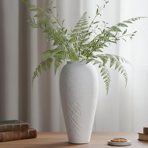 White Ceramic Vase, Large 12.6 Inch Tall Ceramic Flower Vase Home Decor, Minimalist Texture Stone White Flower Vase, Decorative Vase for Living Room Shelf Farmhouse Dining Table Centerpiece Decor