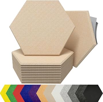 Hexagon Acoustic Panels for Sound Dampening - 12 Pack Self Adhesive Sound Absorption Panels - Eco Friendly Acoustic Treatment for Echo Reduction Beige