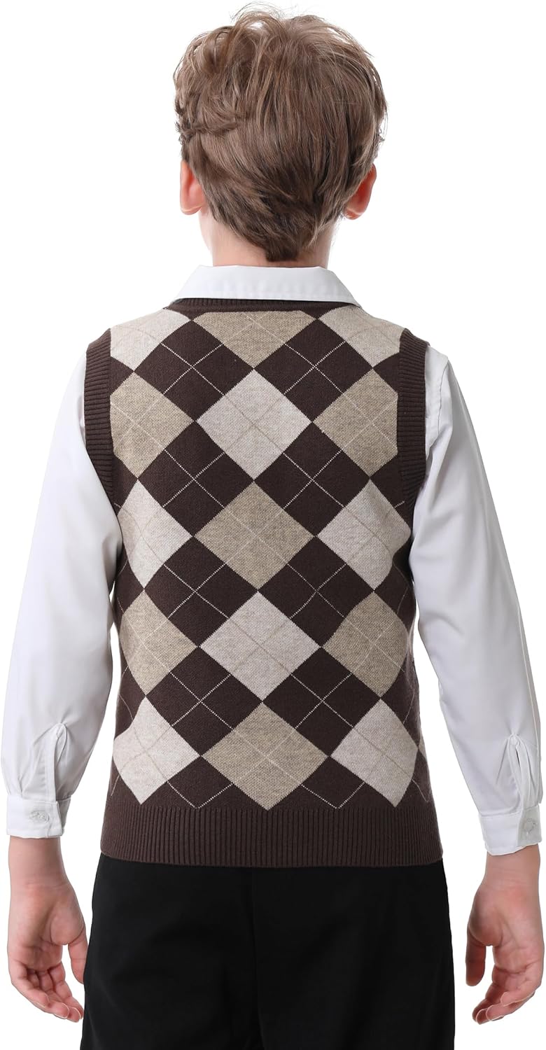 Boys Sweater Vest V Neck Argyle Sleeveless Uniform Knit Plaid Kids Clothes - Image 6