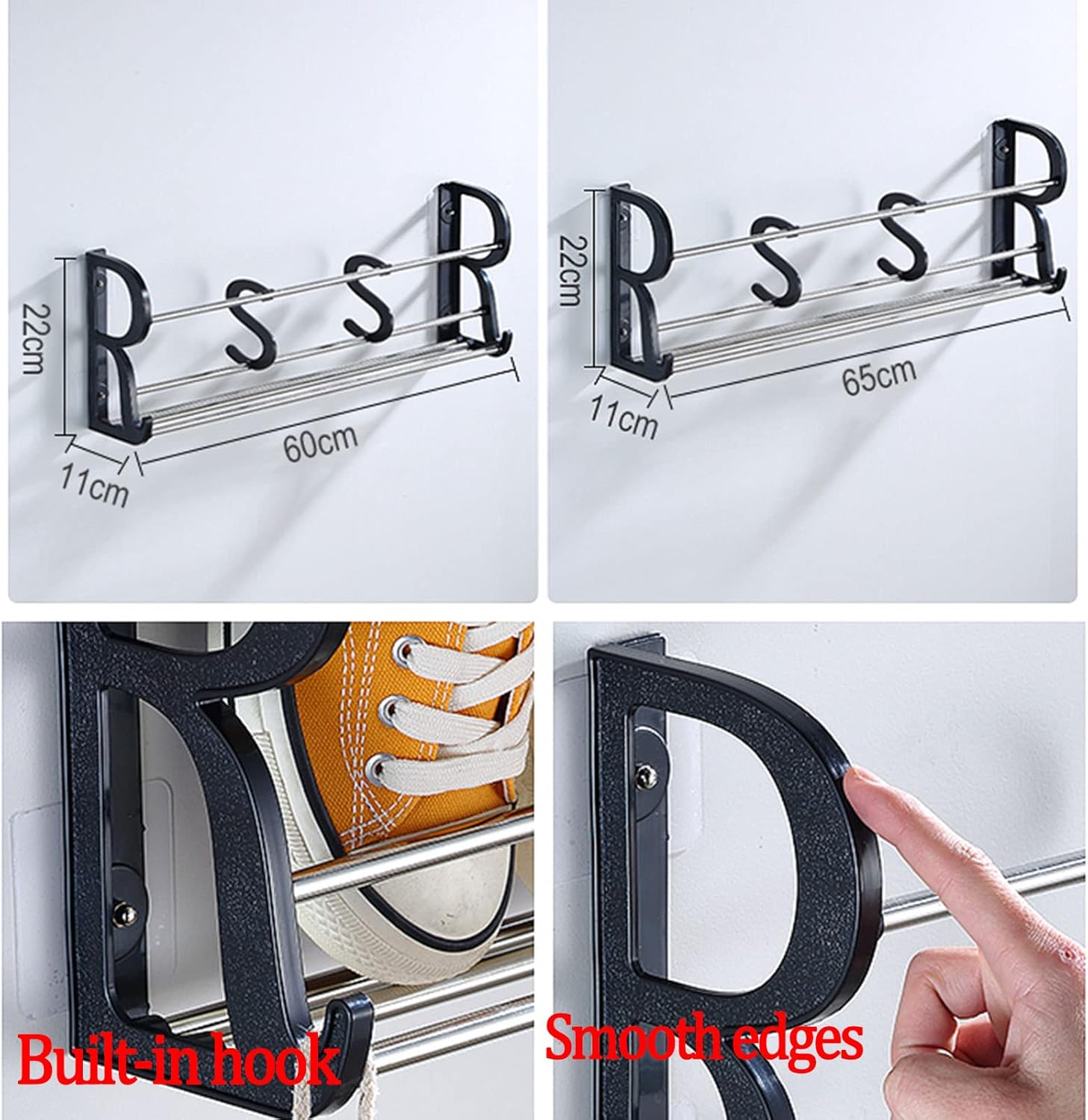 Over the Door Shoe Organizers, Wall Hanging Rack with S-shape Divider Adhesive Holder Mounted Hooks for Closet Bathroom Bedroom Pantry (50cm/With Divider)