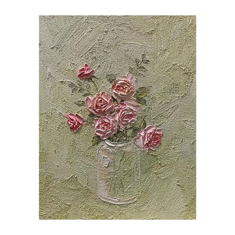 Tableau peinture huile sur toile de fleurs roses abstrait avec texture grès haut de gamme