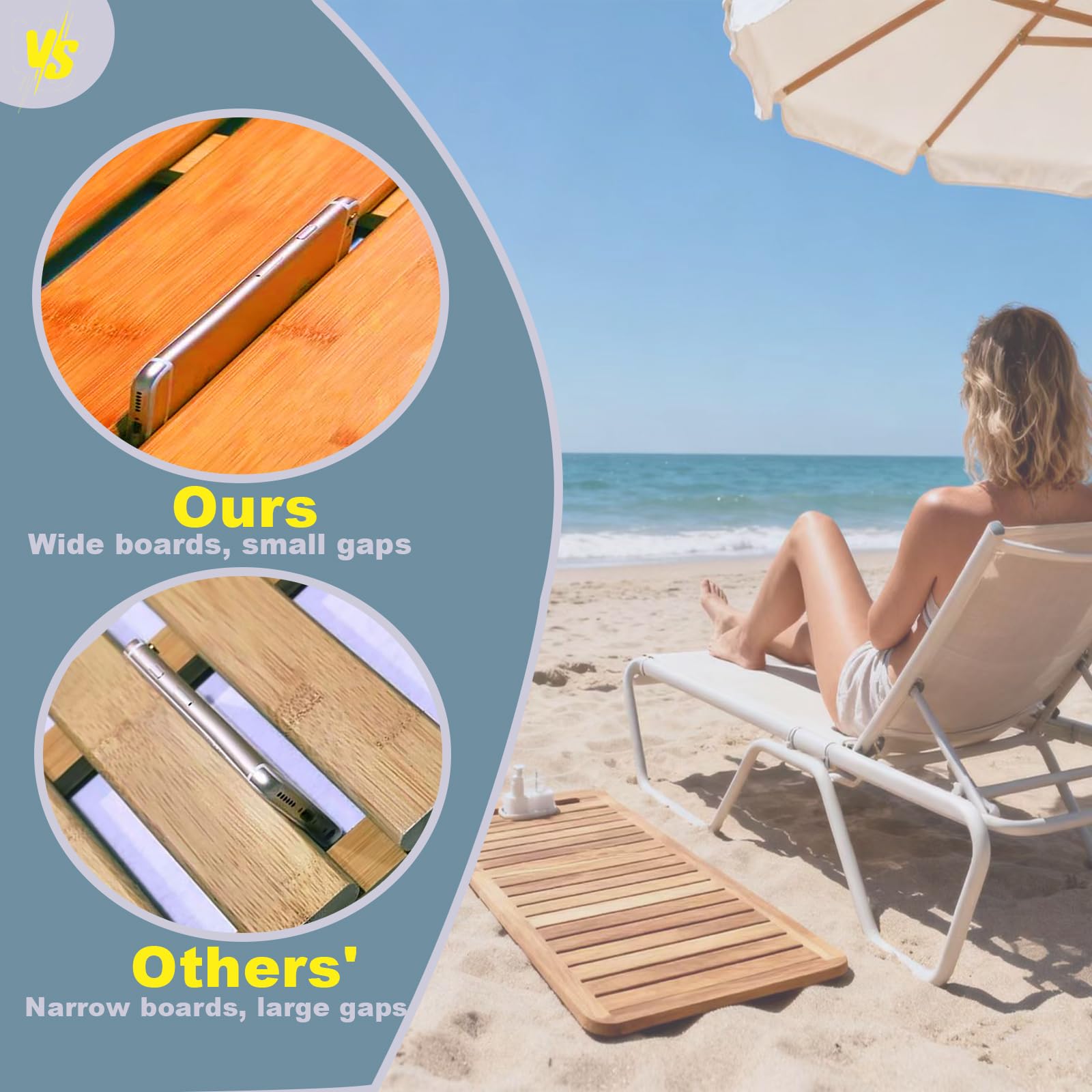 Tappetino originale per vasca da bagno e doccia in teak, antiscivolo, impermeabile, durevole, capacità di carico fino a 136 kg, adatto per bagno spa e uso esterno (83,8 x 71,1 cm (rettangolare))