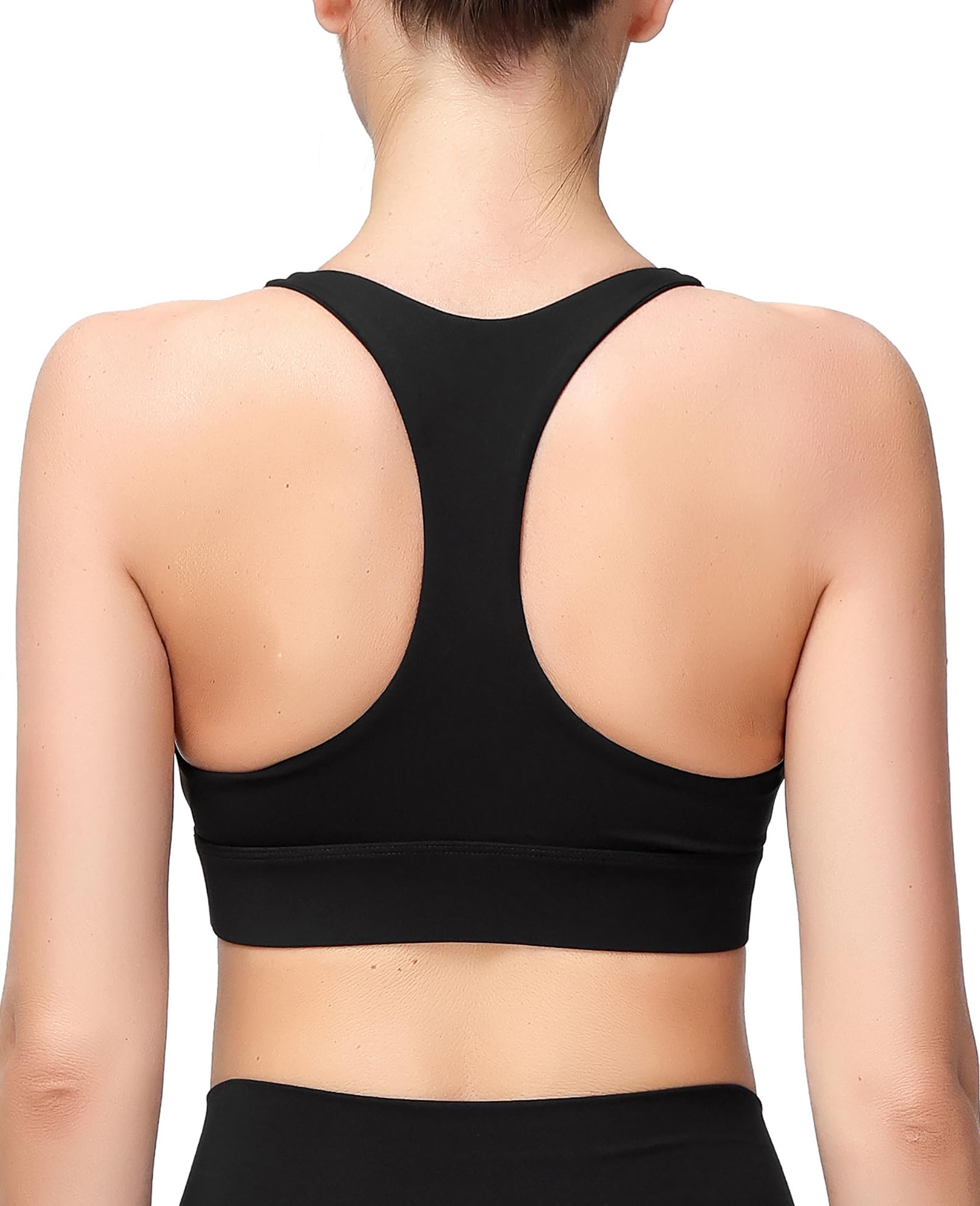 MotoRun Brasier deportivo con espalda cruzada para mujer, sexy, parte delantera cruzada, acolchado, gimnasio, correr, yoga, negro, Medium