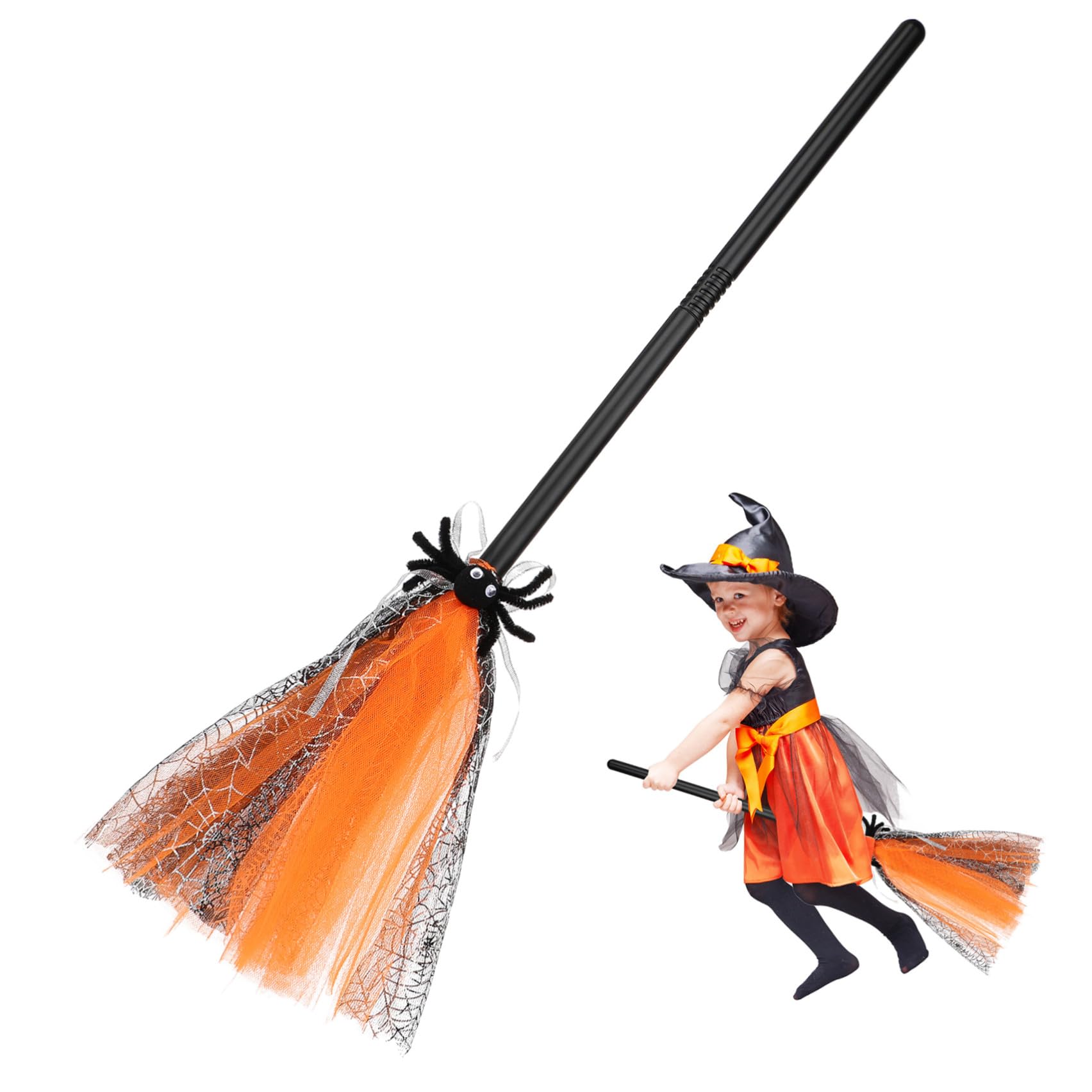 Alasum Scopa da Strega per Halloween in Plastica Leggera Arancione, Accessorio Cosplay per Feste a Tema, Scopa delle Streghe e Decorazioni Halloween
