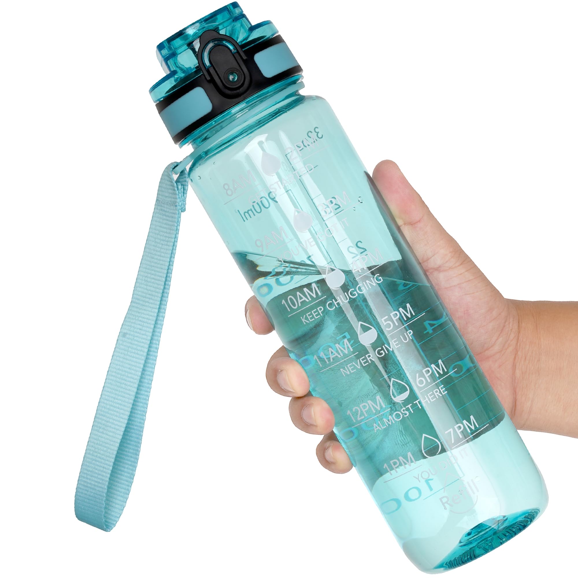 OLDLEY Water Bottle, 32oz Motivational Sports Water Bottle with Time Marker - Times to Drink - Tritan, BPA Free, Wide Mouth Leakproof, Anniversary