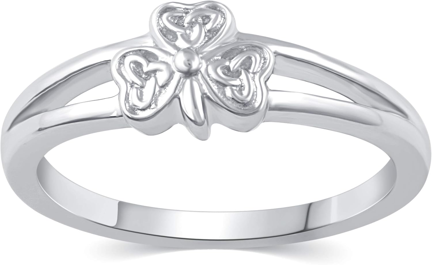 3-Leaf Lucky Charm Clover Ring Split Shank Band in 925 Sterling Silver