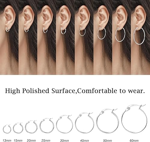 Miniatura 6 de 3 pares de aretes de aro de plata de ley 925 Pequeños aretes de aro chapados en oro blanco para mujeres y niñas