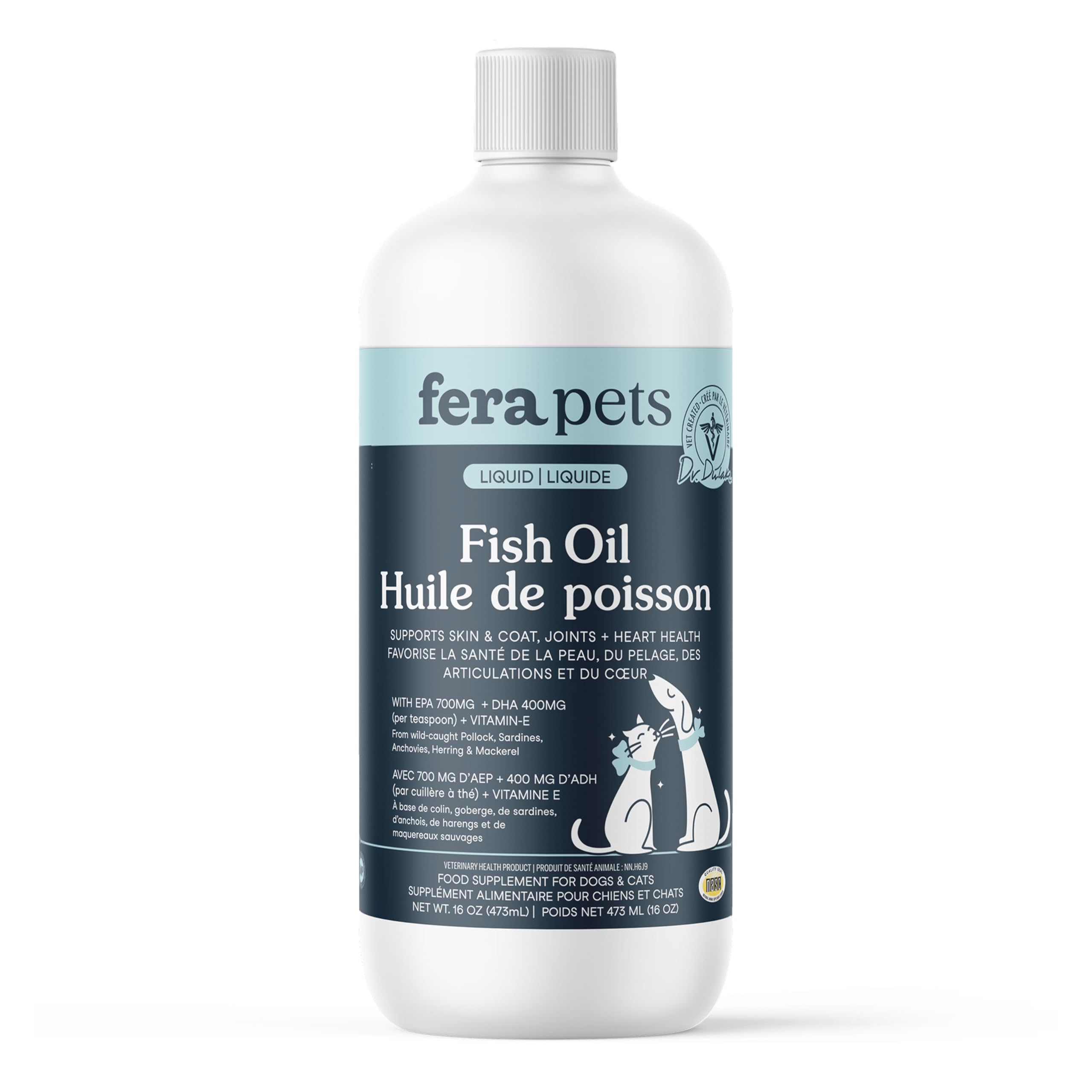 Fera Pets Fish Oil - Omega 3 for Dogs & Cats to Support Joints, Heart, Skin and Coat Health - Non GMO with Vitamin E - 16 oz