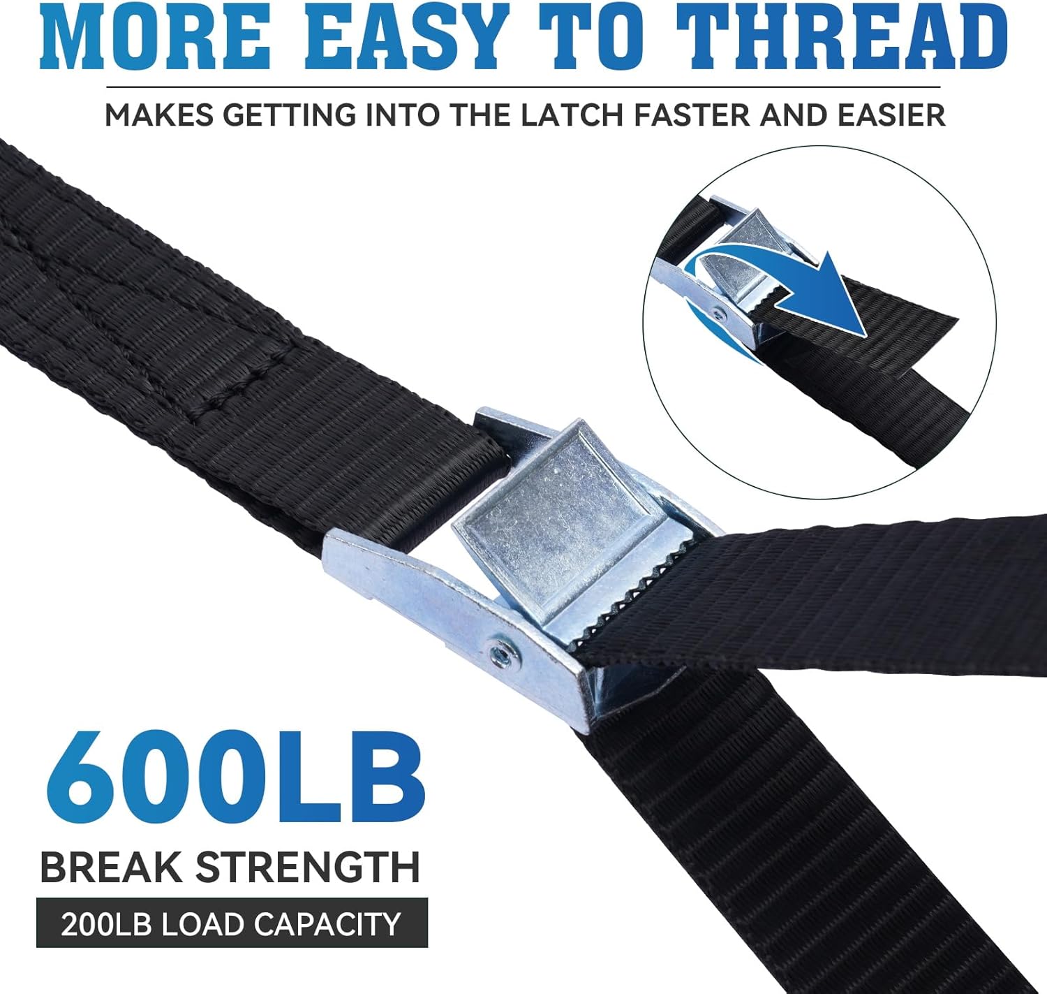 Cam Buckle Lashing Straps 4-Pack 1"x10 Ft – Black view 3