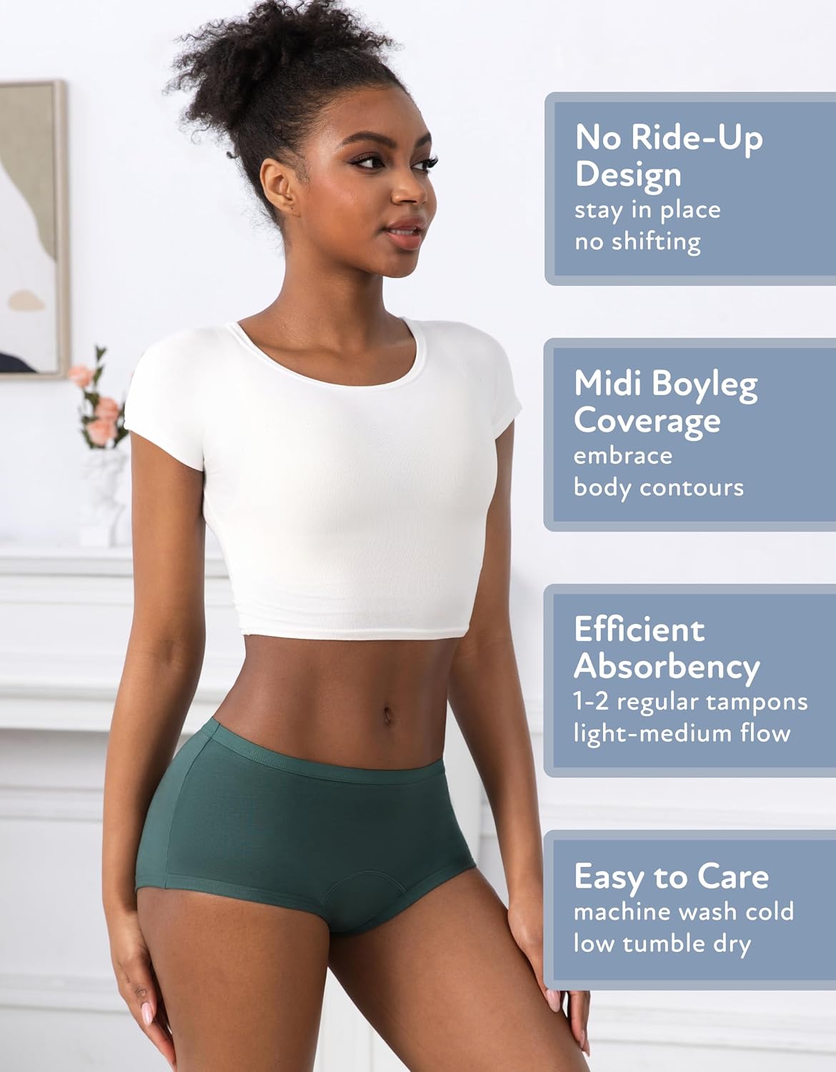 Goat Union Organic Cotton Boyleg Period Underwear for Women & Teens - Moderate Absorbency Period Panty