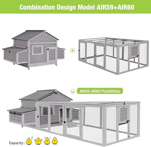 Miniatura 5 de GUTINNEEN Gallinero de madera para gallinero al aire libre con caja nido grande, patio trasero y granja
