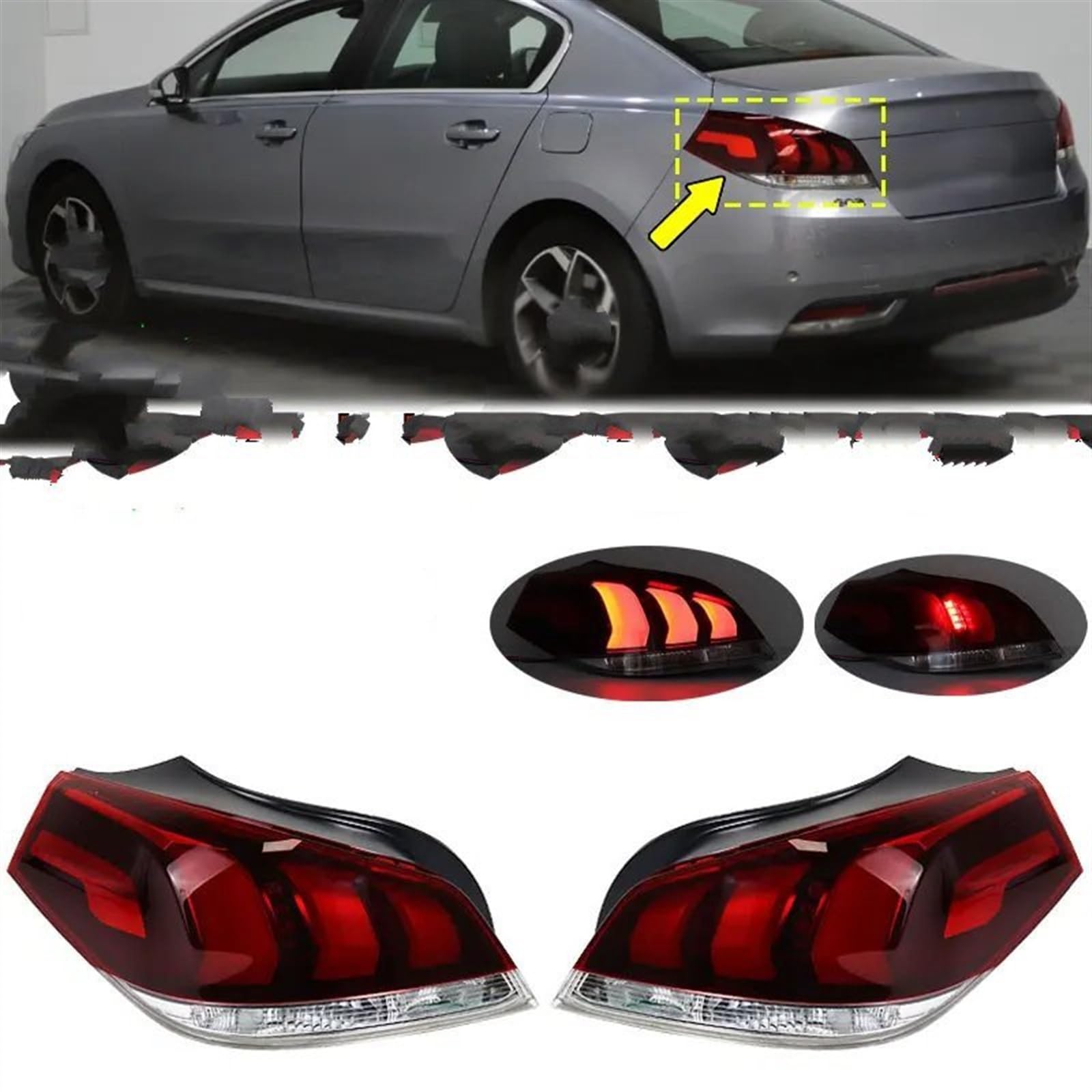 Pilotos Traseros coche Compatible Con Peugeot 508 2016 2017 2018 Accesorios Coche Parachoques Trasero Luz Trasera Luz De Freno Lámpara De Señal De Freno De Advertencia Carcasa De Luz Trasera(Left)