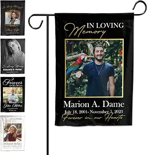 Custom Memorial Garden Flag - Personalized Double-Sided Memorial Flag for Yard & Grave - In Loving Memory Banner with Custom Photo, Name & Date - Weather-Resistant Gravesite Decorations for Cemetery