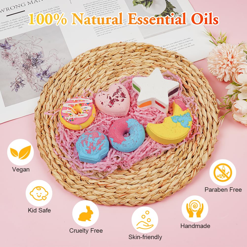LOPHE Bombes de Bain,6 pcs Coffret Cadeau Boules de Bain, Bombes de Bain Moussant aux Huiles Essentielles, Végétalien et Sans Cruauté, Cadeaux pour CadeauFille,Fete des Meres,la Saint Valentin,Noël