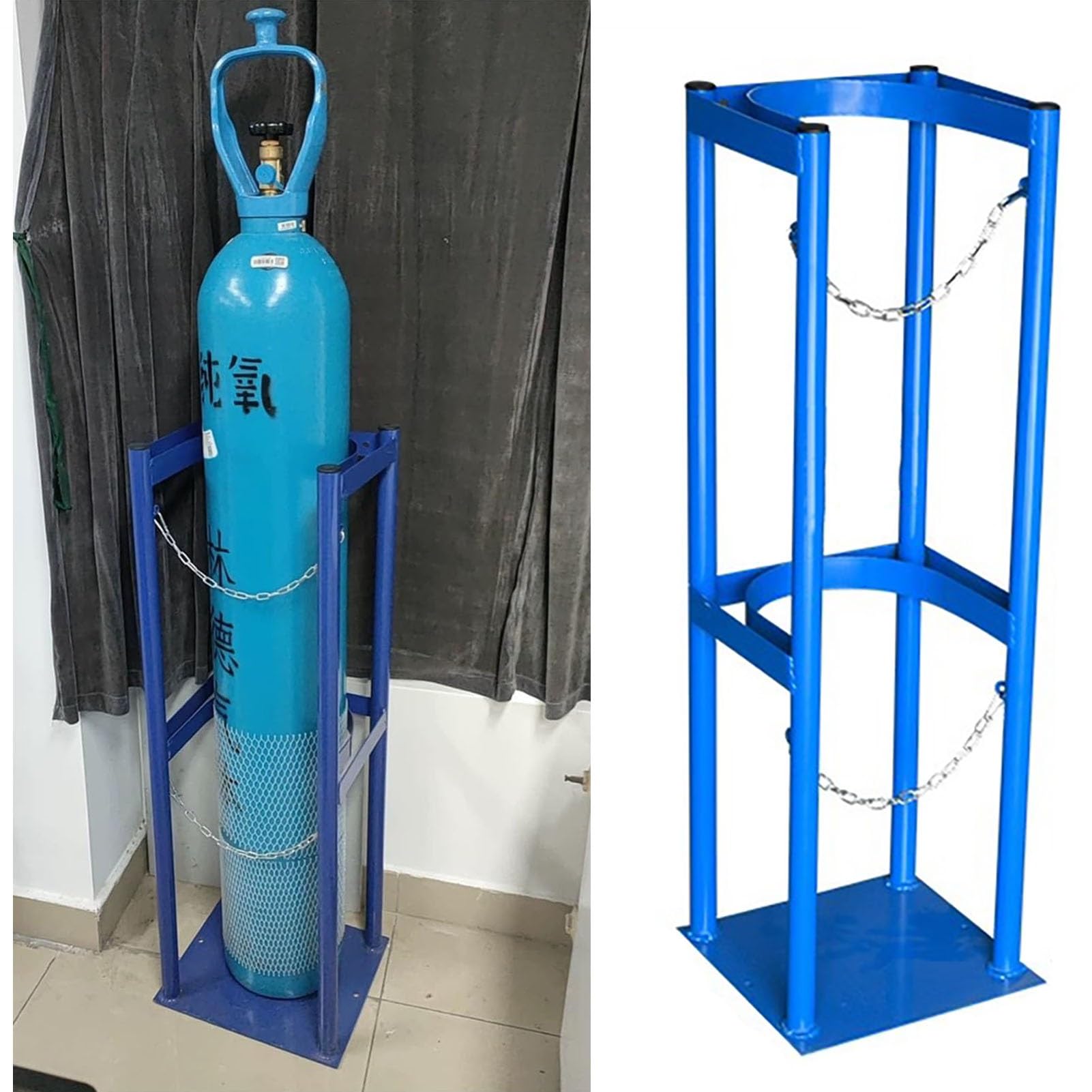 ASerZenith Heavy-Duty Oxygen Tank Holder For 40L Cylinders - Steel Gas Bottle Storage Rack With Safety Chain, Commercial Welding Cylinder Bracket For Hospitals 35Cm