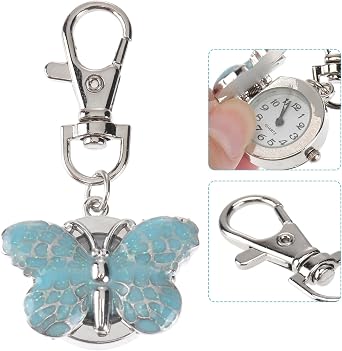 Blue Metal Keyring Easy Read Pocket Watch for Women