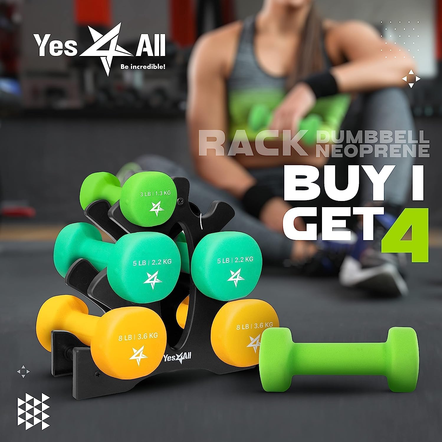 Dumbbell Neoprene 3-5-8lb pair + Metal Rack