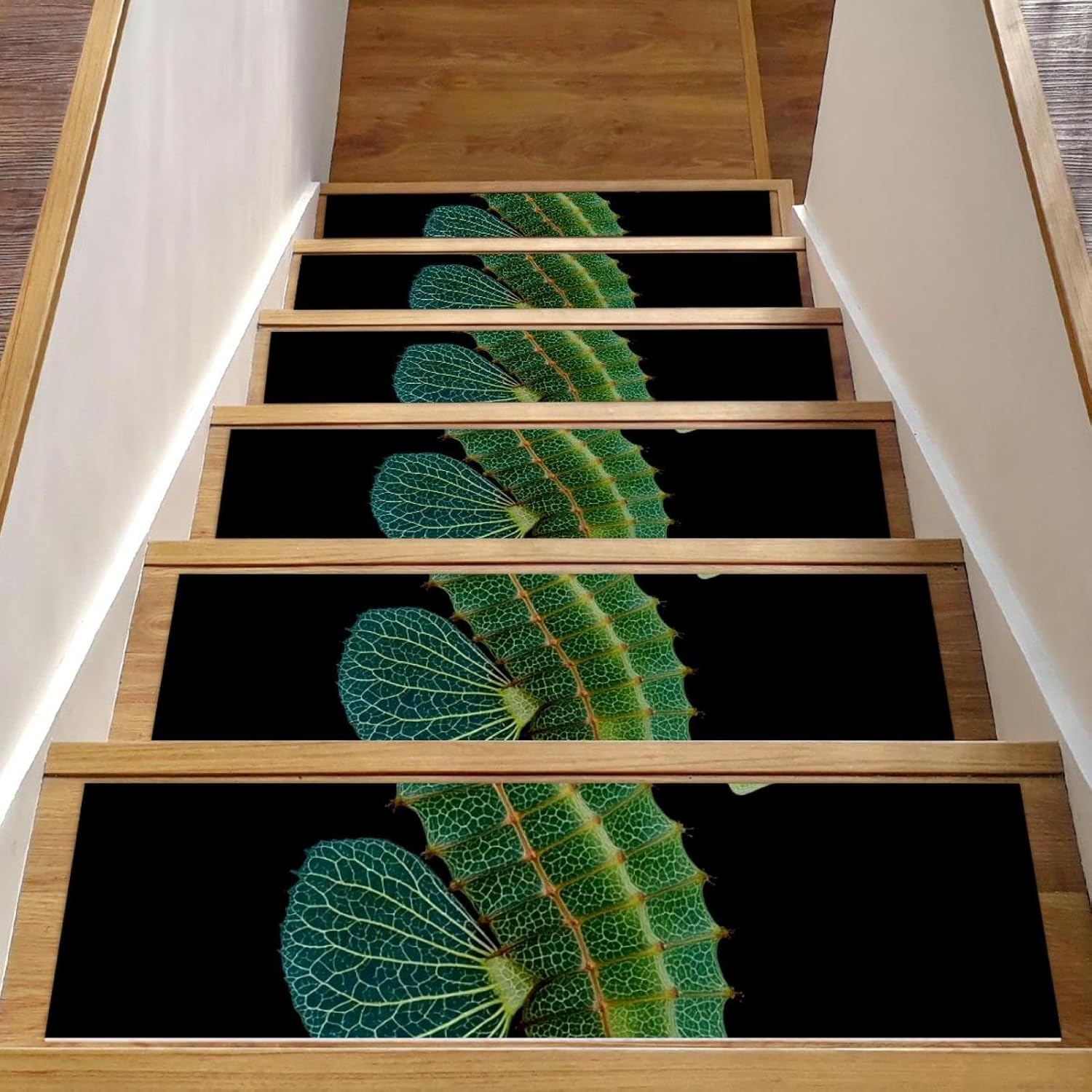 15 Pack Stair Treads for Wooden Steps, Indoor Non-Slip Staircase Step Treads Carpet Mat, Seahorse Leaf Sea (3) Stair Mats for Pets Dogs Elders 8x30In